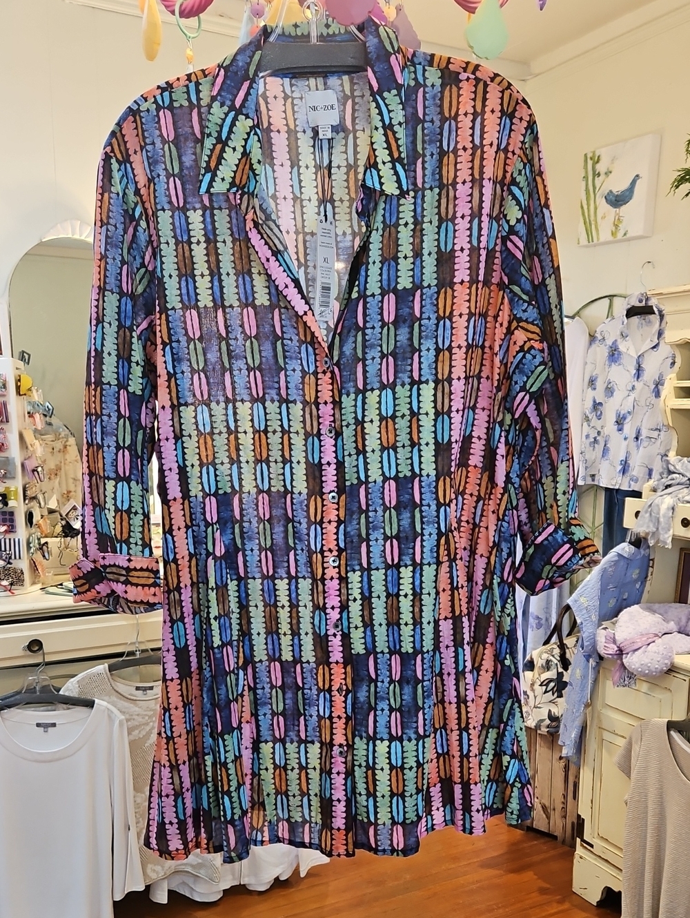NIC+ZOE Colorful Patterned Button-Down Blouse - Multicolor